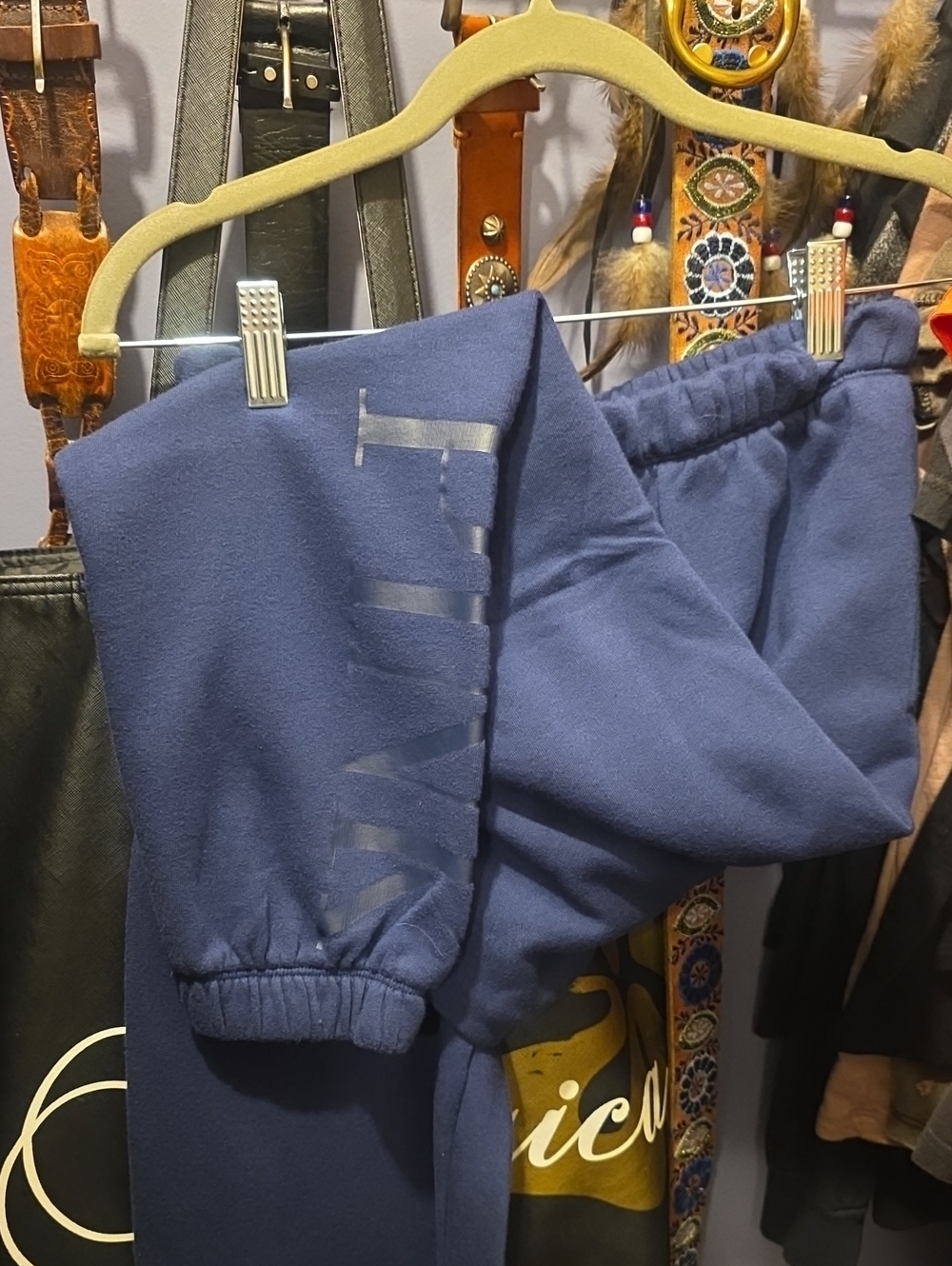 Navy Blue Fleece Sweatpants with Subtle Logo